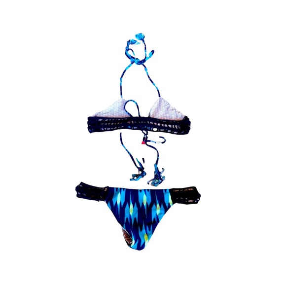 acacia swimwear Other - Acacia Kenya Blue and Yellow Crocheted Tribal Print Bikini